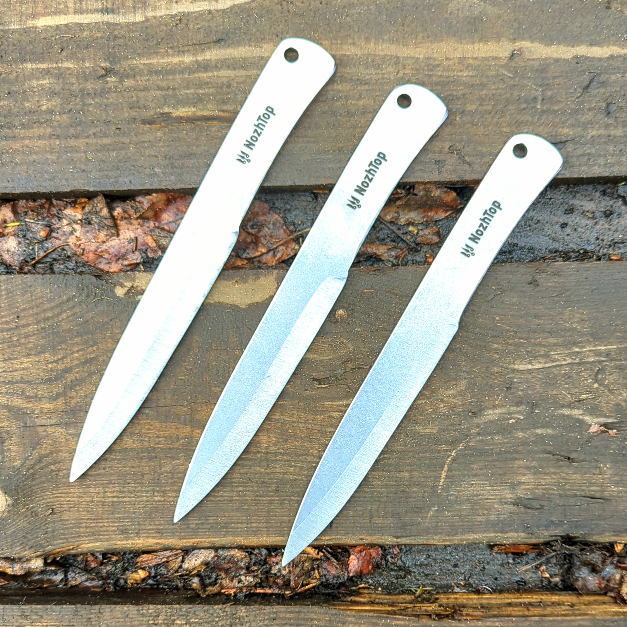 Set of 3 Combat M Throwing Knives – 250mm, Polished Carbon Steel, No-Spin by NozhTop – Image 2